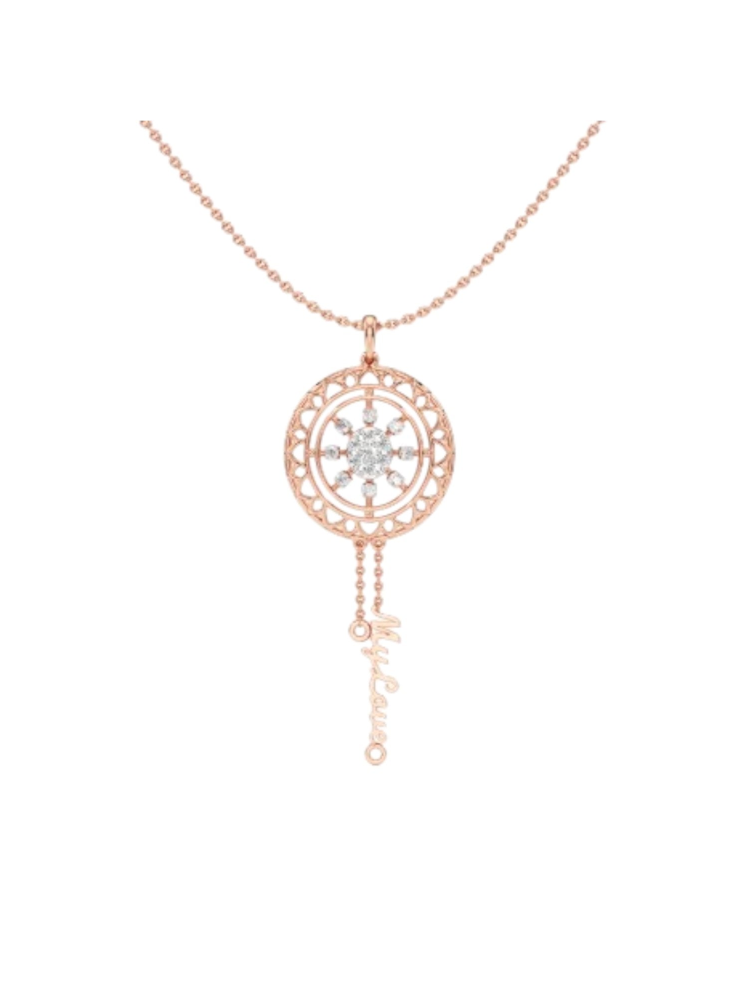 Trendy Compass Design 925 Sterling Silver CZ Stones Rose Gold Plated Pendant With Chain For Women By Kesardeep